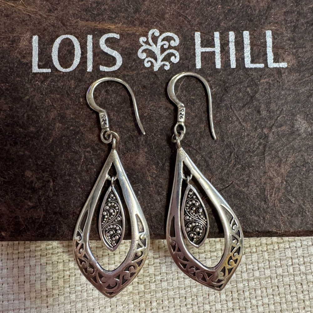 Lois Hill Teardrop Earrings, 925 silver, oxidized, filigree, granulated - Picture 2 of 9